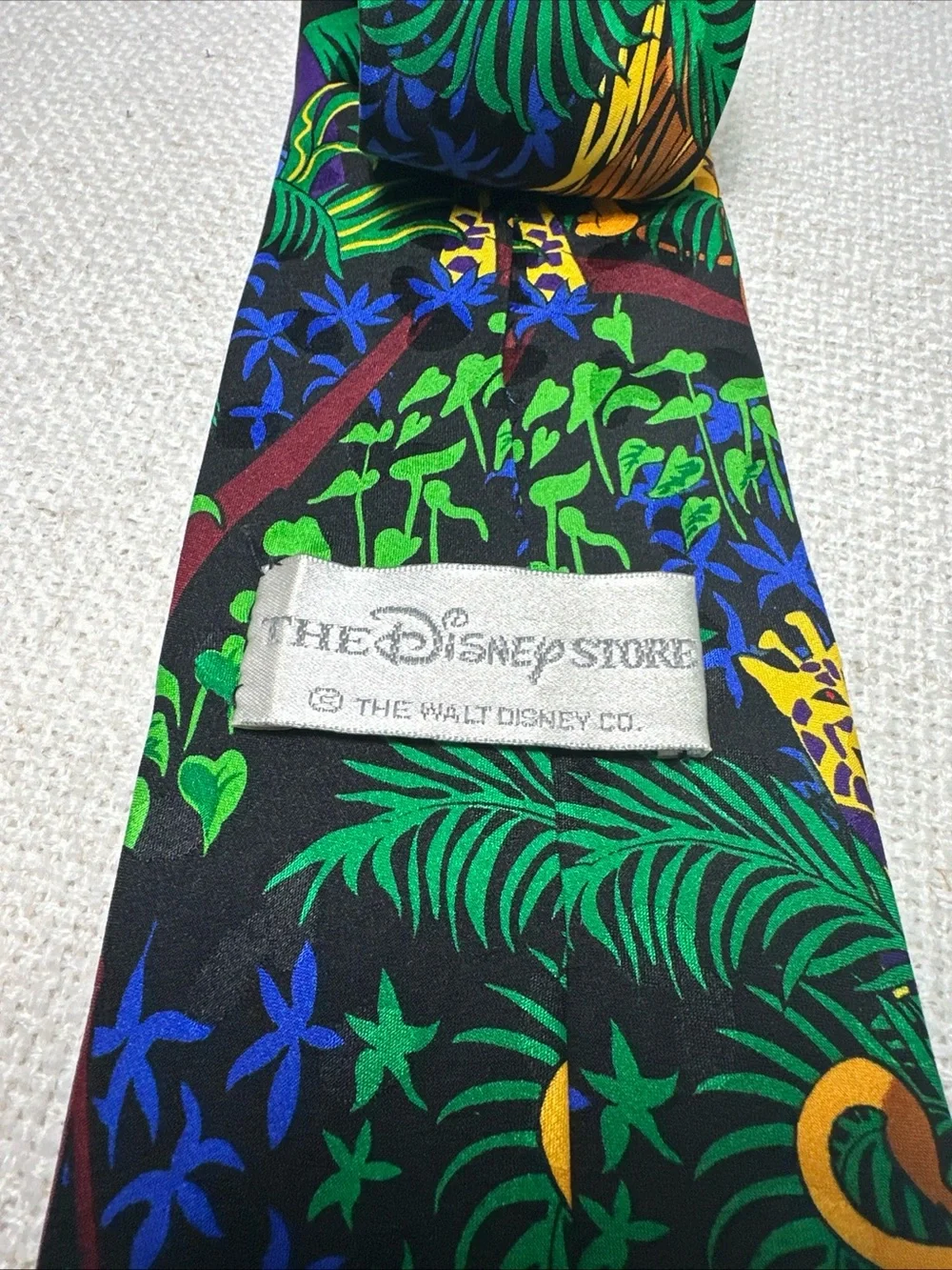 Disney Jungle Animal Print Tie in Green, Blue, Yellow, Red, Black 100% Silk